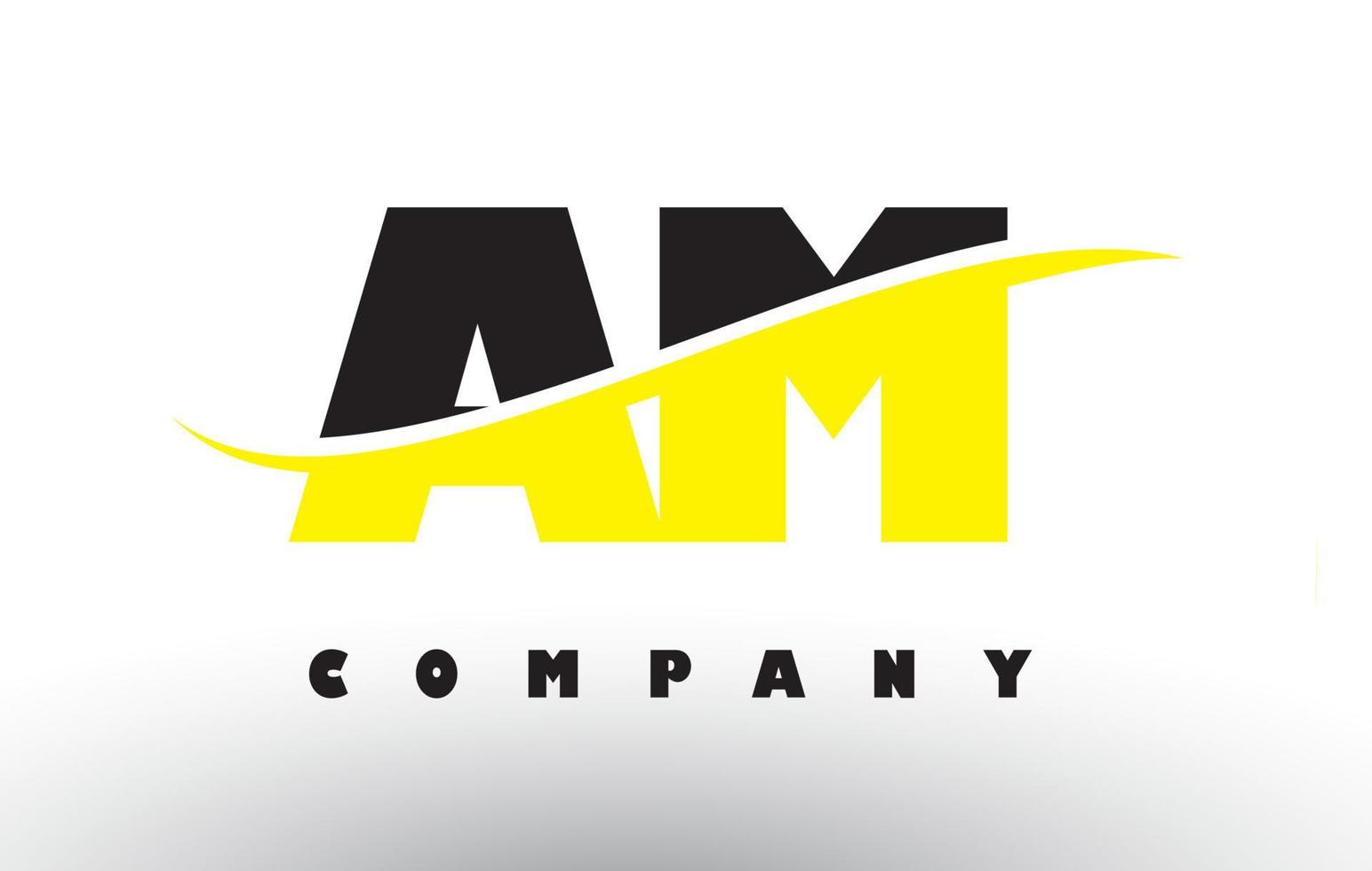 AM A M Black and Yellow Letter Logo with Swoosh. vector