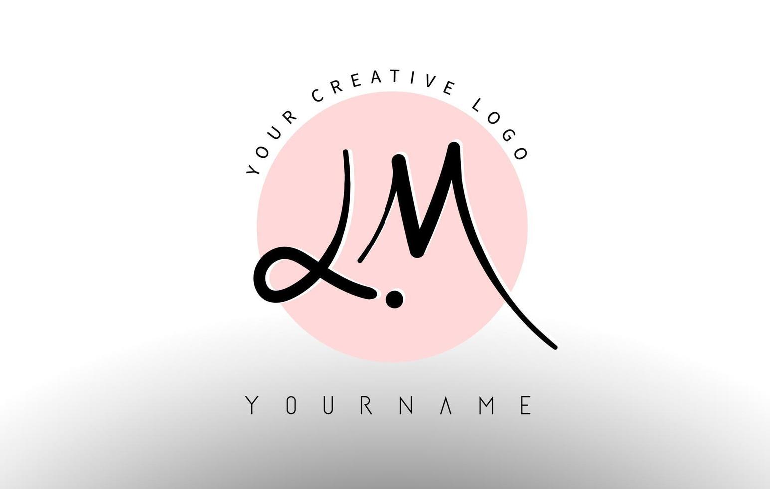 Handwritten Letters LM l m Logo with rounded lettering and pink circle background design. vector