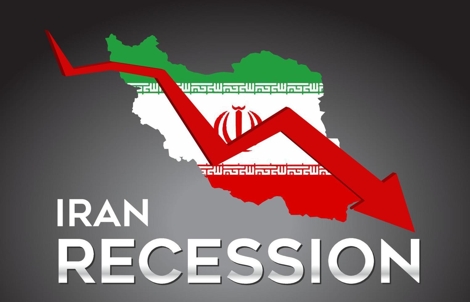 Mapa del concepto creativo de la crisis económica de la recesión de Irán con la flecha del desplome económico. vector