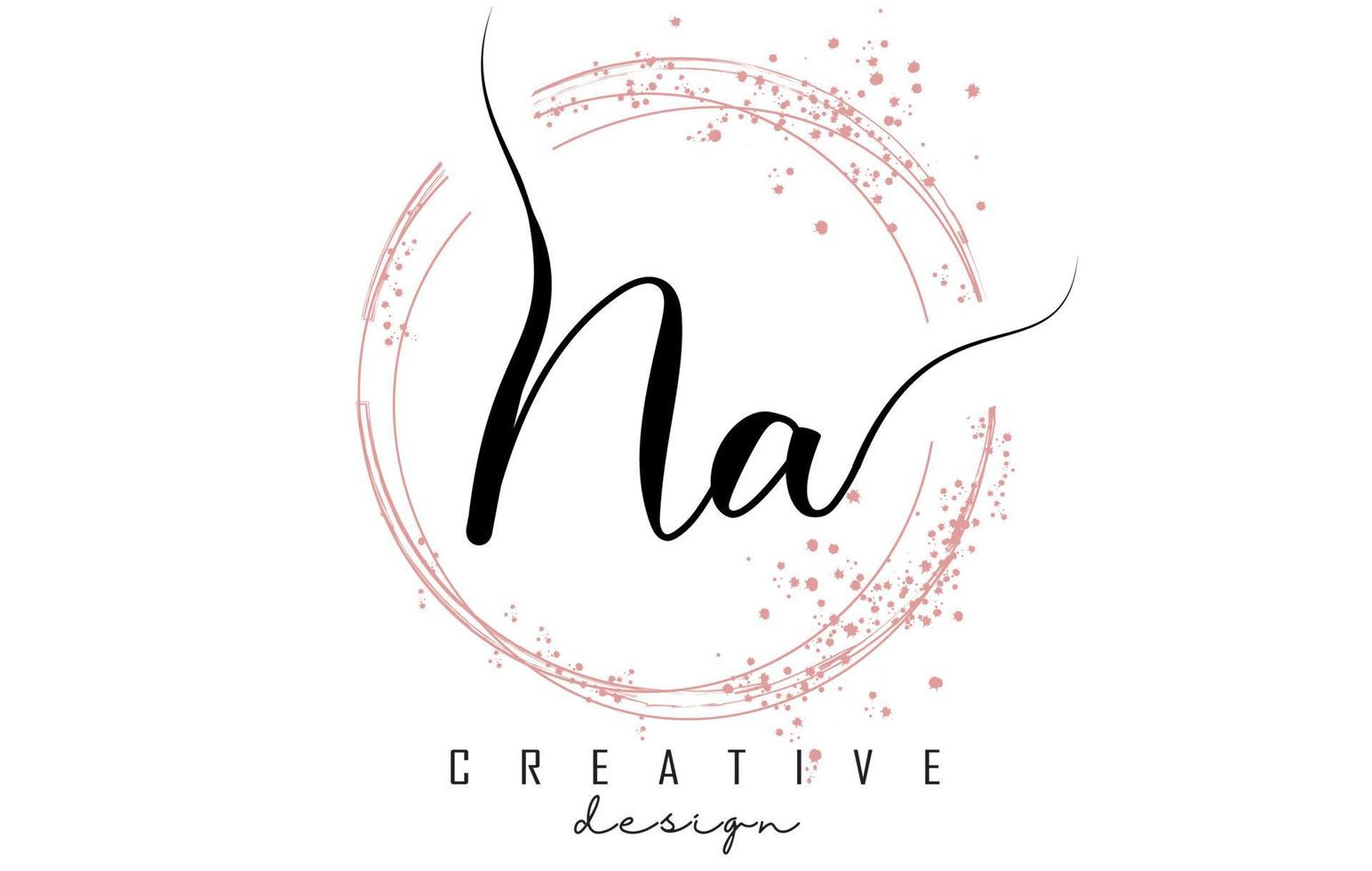 Handwritten NA N A letter logo with sparkling circles with pink glitter. vector