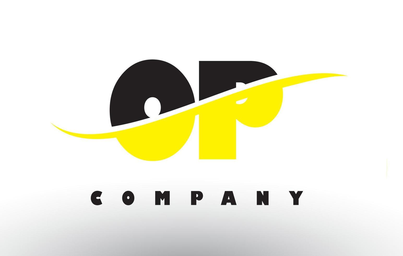 OP O P Black and Yellow Letter Logo with Swoosh. vector