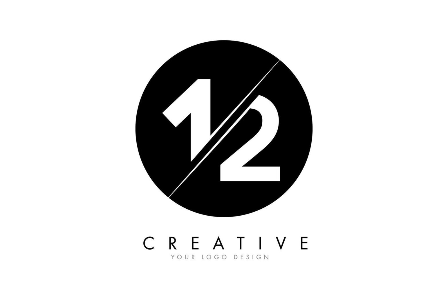 Diseño de logotipo de 12 1 2 números con un corte creativo y un fondo de círculo negro. vector