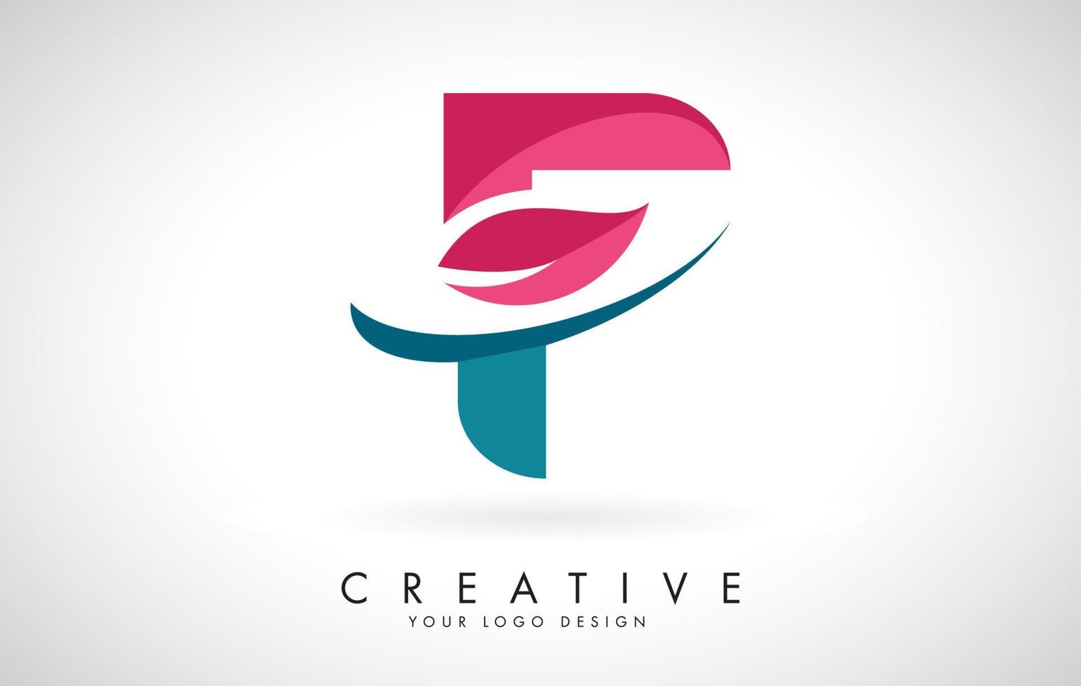 Blue and Red Letter F with Leaf and Creative Swoosh Logo Design. vector