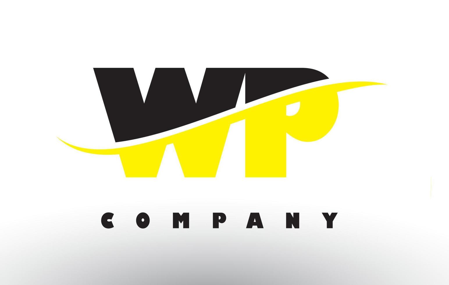 wp wp logo de letra negra y amarilla con swoosh. vector
