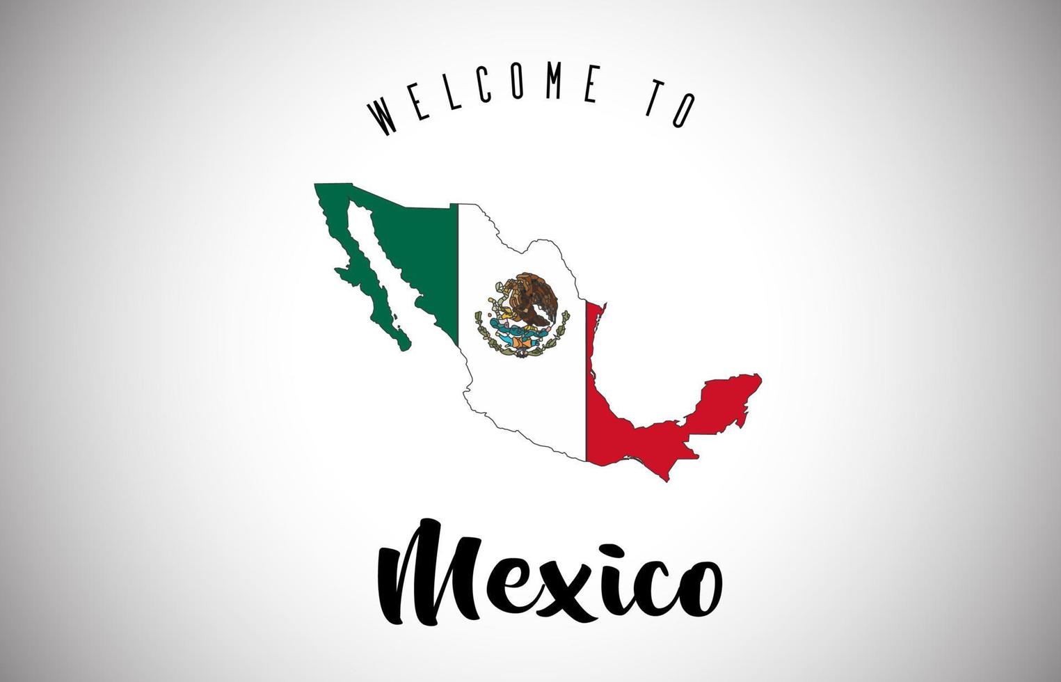 Mexico Welcome to Text and Country flag inside Country border Map Vector Design.