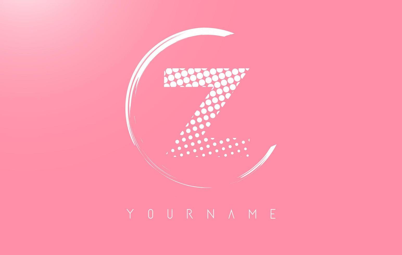 White Z letter logo design with white dots and white circle frame on pink background. vector