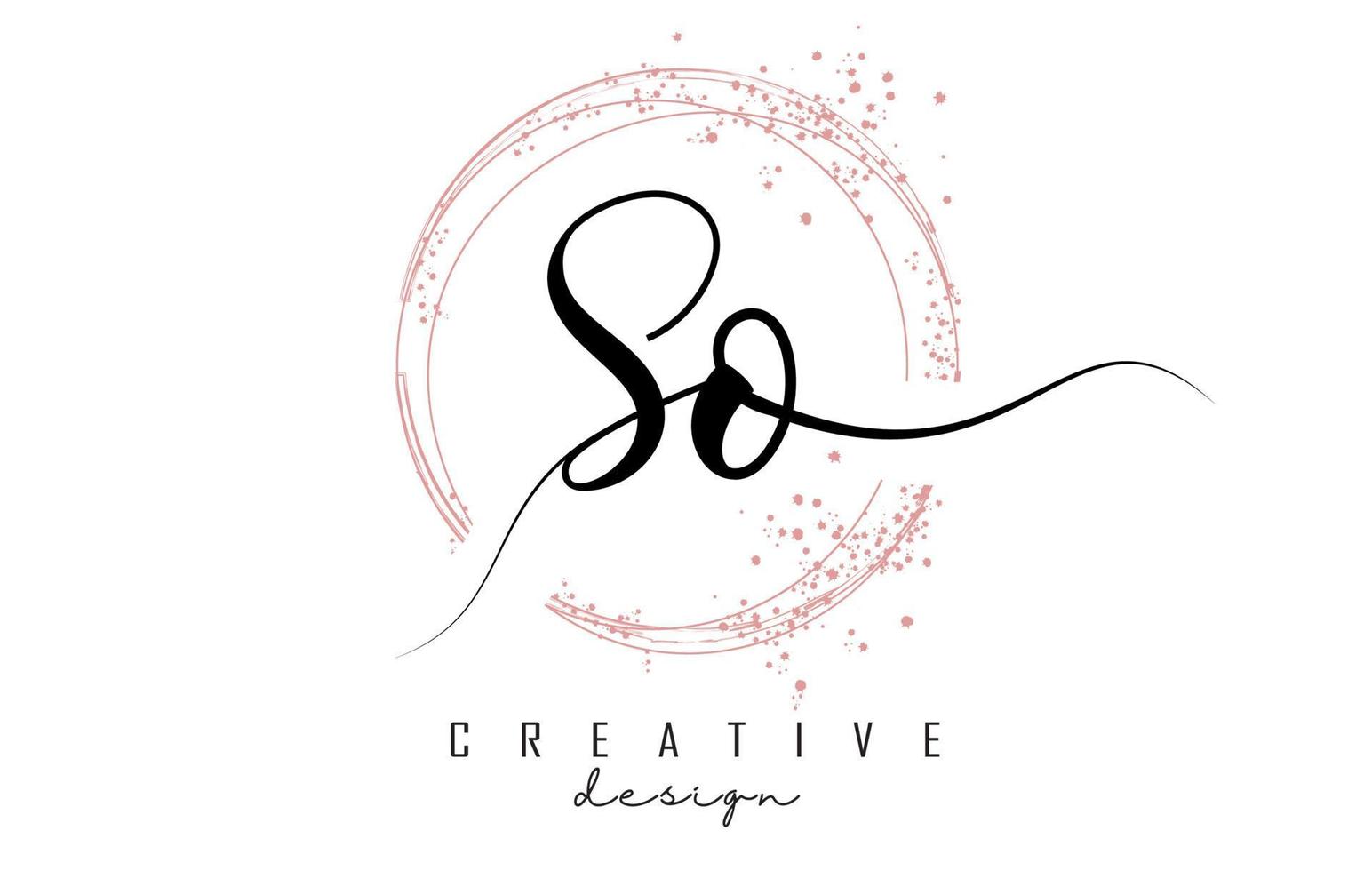 Handwritten So S o letter logo with sparkling circles with pink glitter. vector