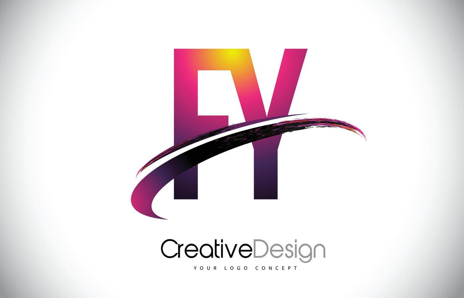 FY F Y Purple Letter Logo with Swoosh Design. Creative Magenta Modern Letters Vector Logo.