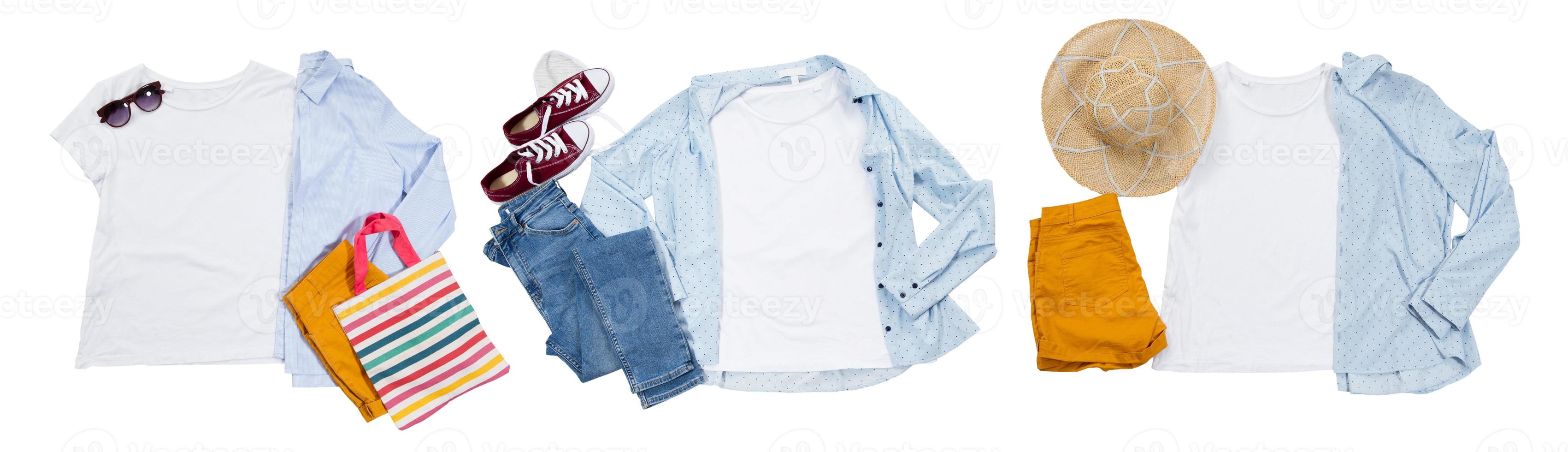 White t-shirt mock up set Collage of options for white t shirts with ...