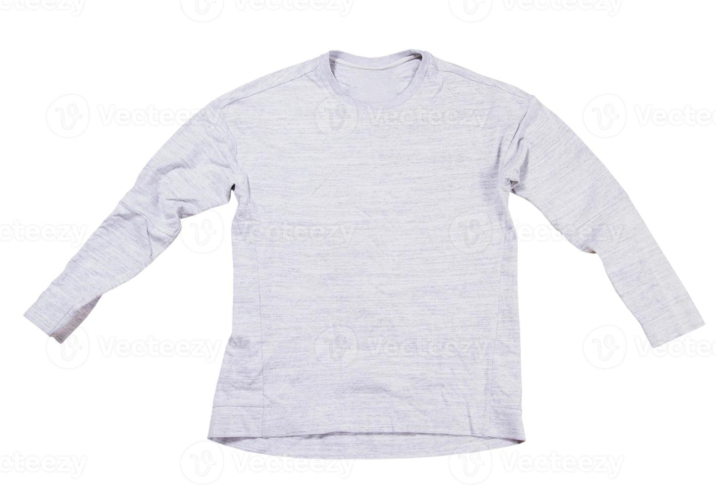 Gray pullover isolated on white background. Gray sweatshirt mock up empty copy space. photo