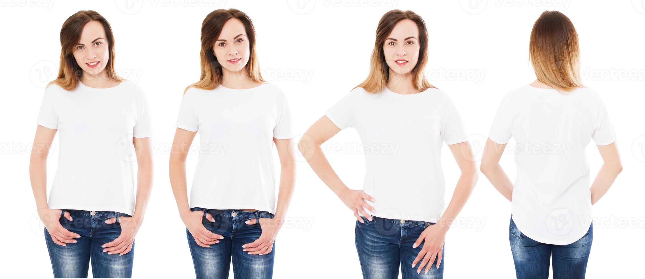 woman t-shirt front and back views isolated on white background photo