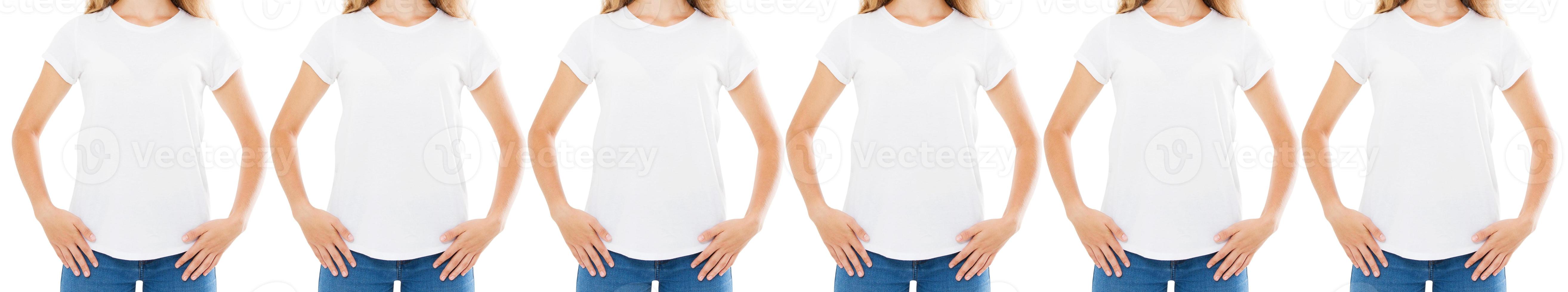 many variants of woman in t-shirt isolated on white background,cropped image photo