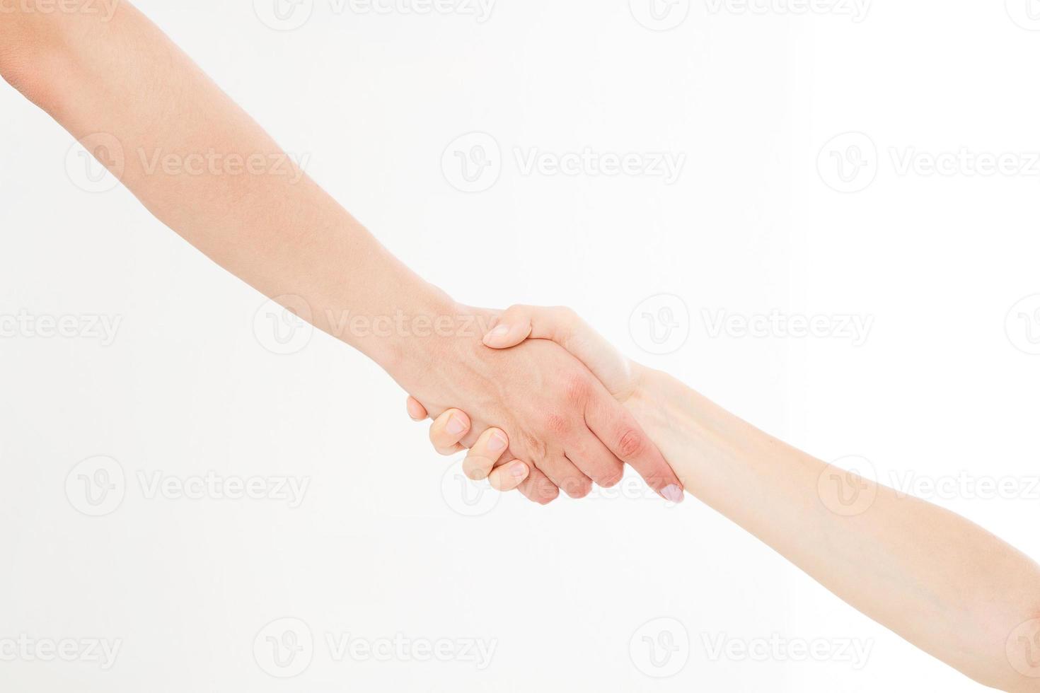 Two hands isolated on the white background. Helping hand to a friend. Copy space. Rescue or helping gesture of arms. photo