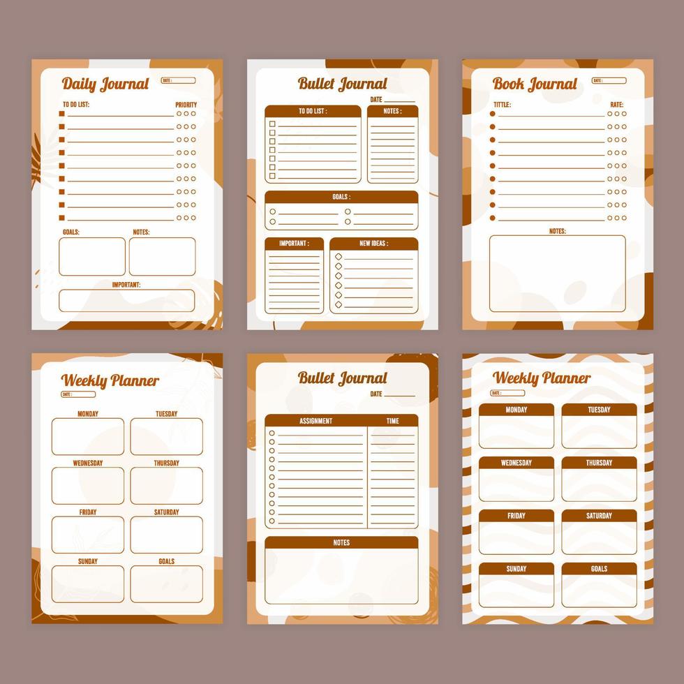Monochrome Journal Planner Template Collection vector