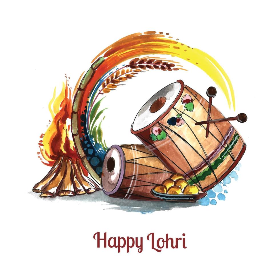 Happy lohri holiday punjabi festival card background vector