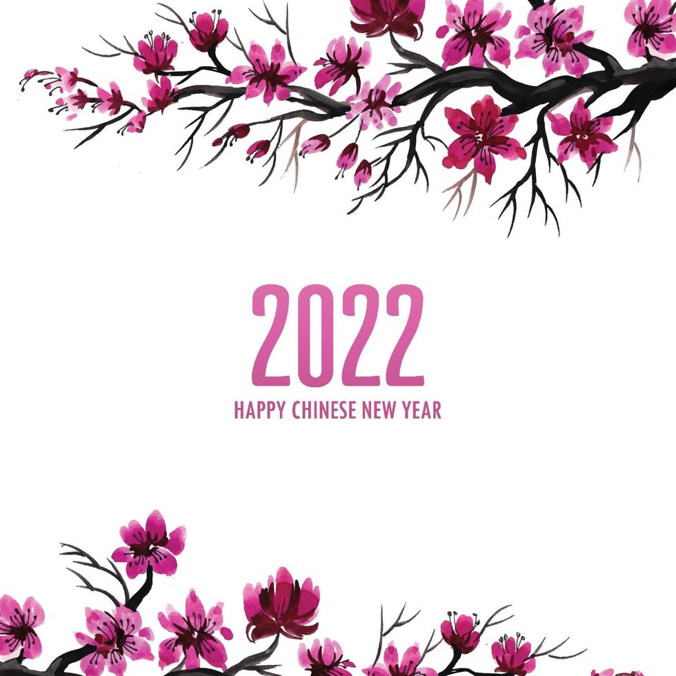 Decorative Cherry blossom 2022 chinese new year greeting card background vector