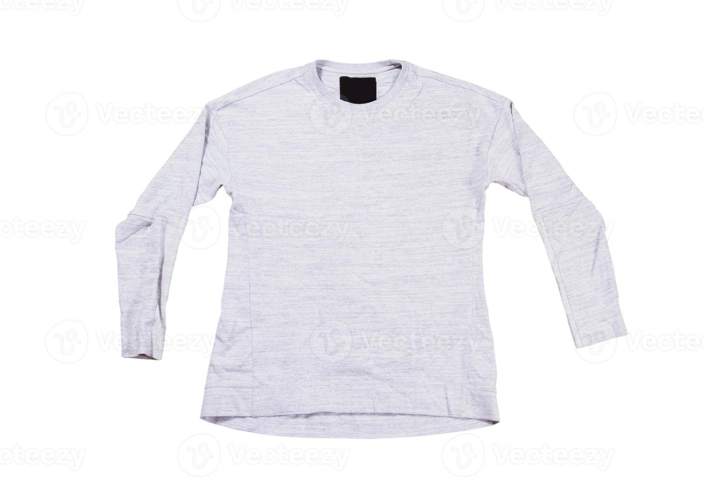 Gray pullover isolated on white background. Gray sweatshirt mock up empty copy space. photo