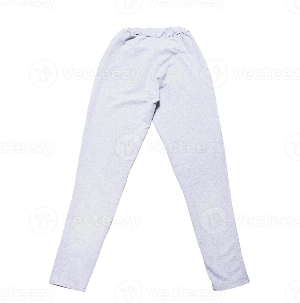 Maqueta de pantalones deportivos gris claro aislado fondo blanco espacio de copia foto
