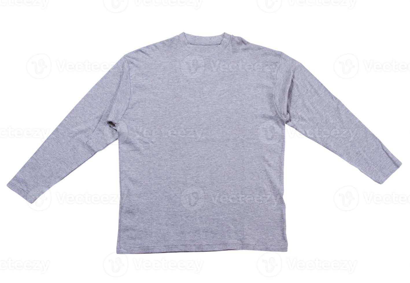Gray pullover isolated on white background. Gray sweatshirt mock up empty copy space. photo