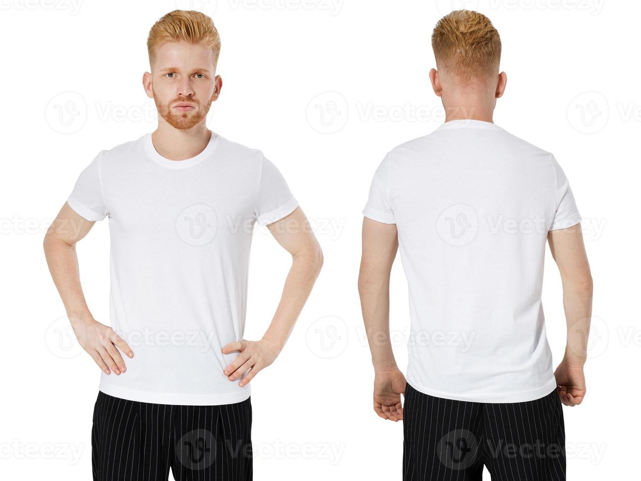 blanca en un chico joven aislado, delante y espacio de copia de la camiseta 5041945 Foto de stock Vecteezy