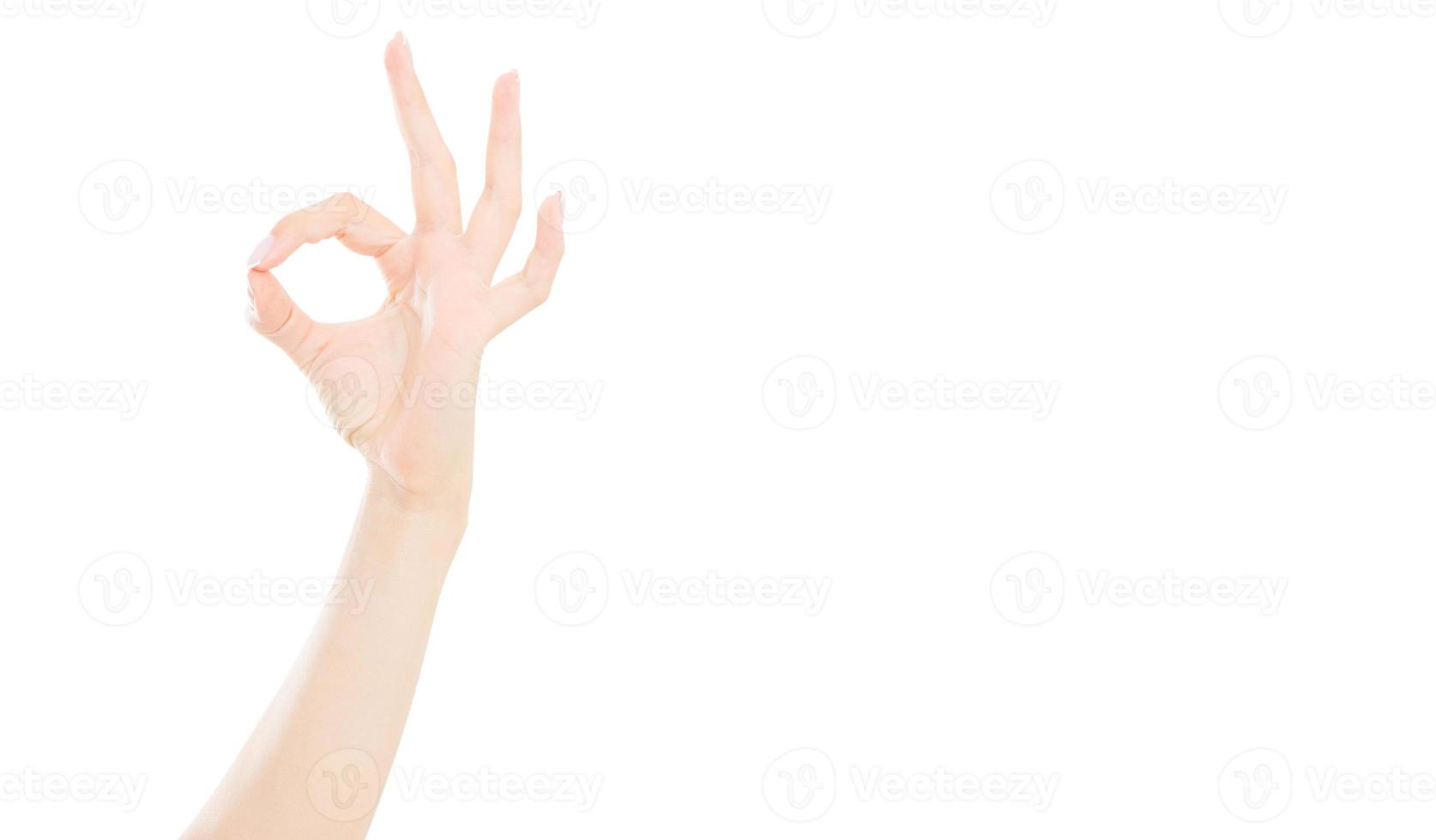 ok sign isolated on white background, female hand photo