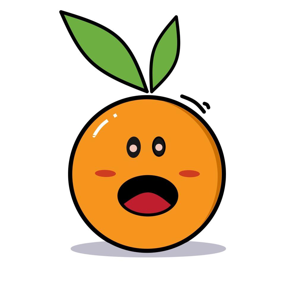 Expresión naranja personaje de dibujos animados de frutas lindo aislado en vector de fondo blanco. icono de cara de emoticon naranja. lindo personaje de vector de fruta.
