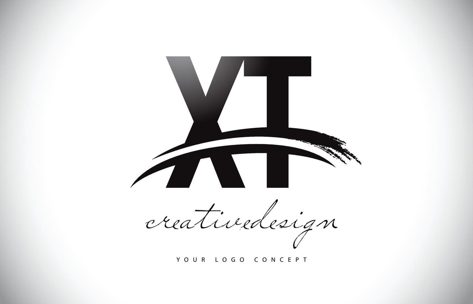XT X T Letter Logo Design with Swoosh and Black Brush Stroke. vector