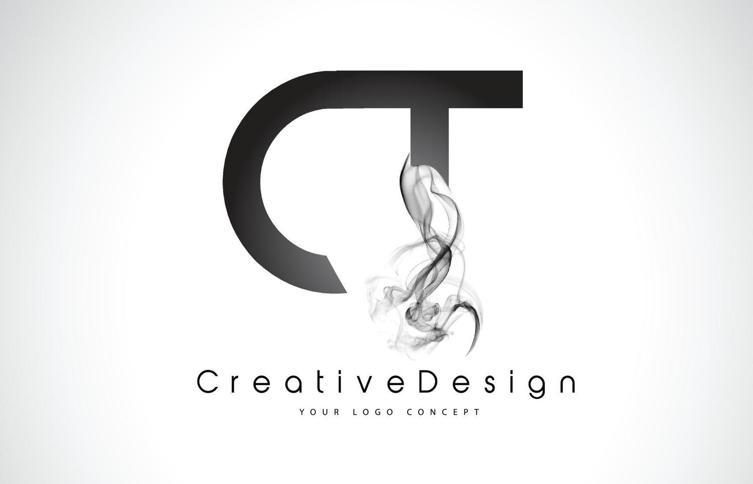 CT Letter Logo Design with Black Smoke. vector