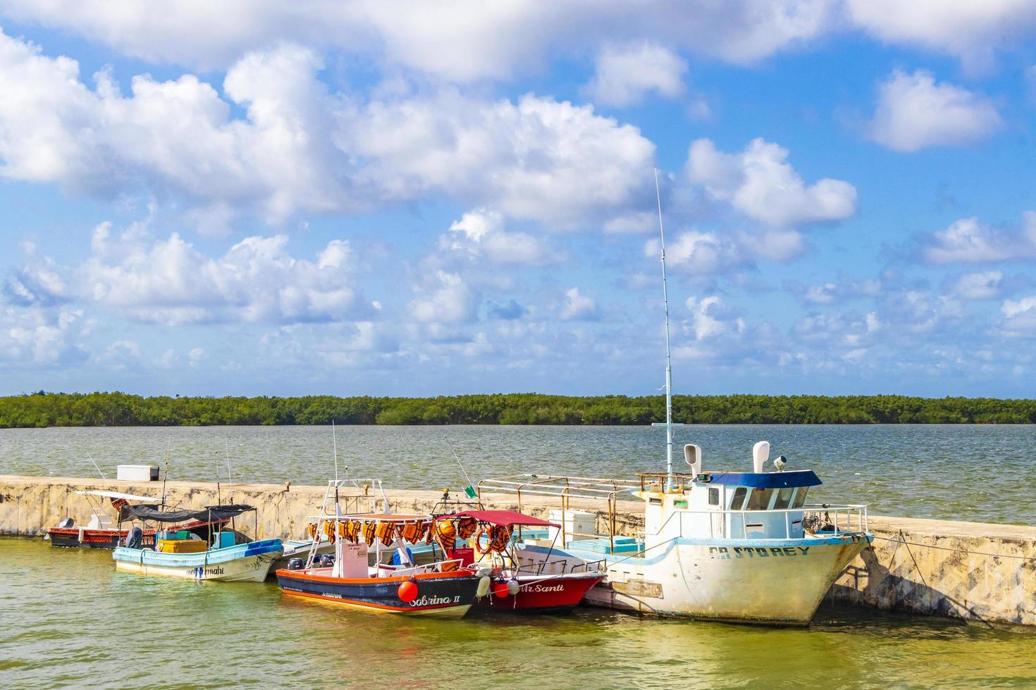 Chiquila Mexico 21. December 2021 Panorama landscape boats port harbor ferries Puerto de Chiquila Mexico. photo