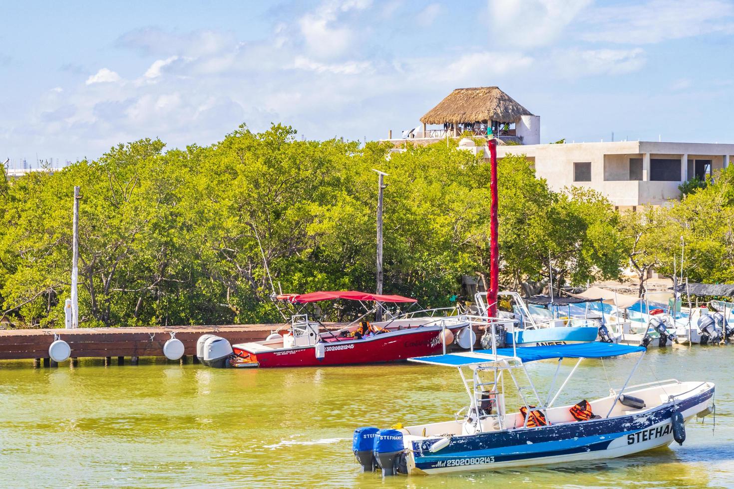 Holbox Mexico 21. December 2021 Panorama landscape Holbox village port harbor Muelle de Holbox Mexico. photo