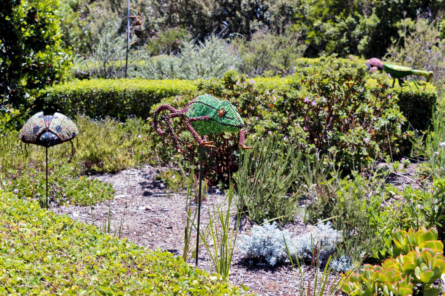 Decorative animals in the garden, flowerbed. Lizard, gecko, reptiles, amphibians. photo