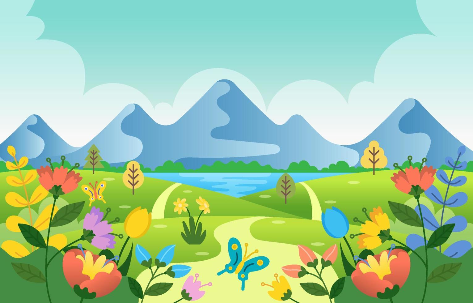 temporada de primavera con fondo de paisaje natural vector