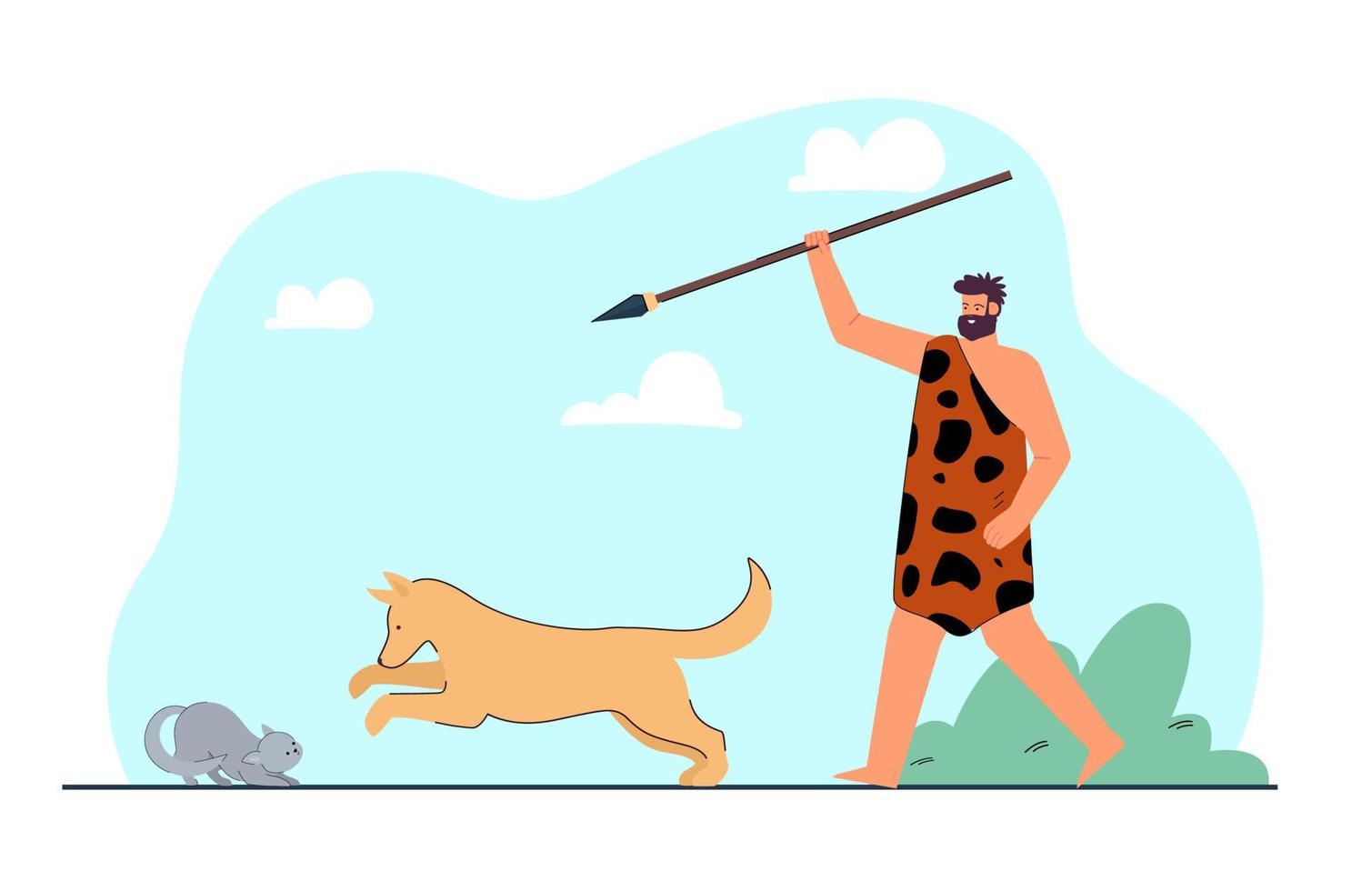 Ancient man hunting flat vector illustration