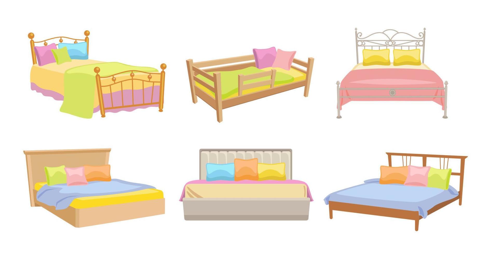 Beds with pillows, headboard and blankets set vector