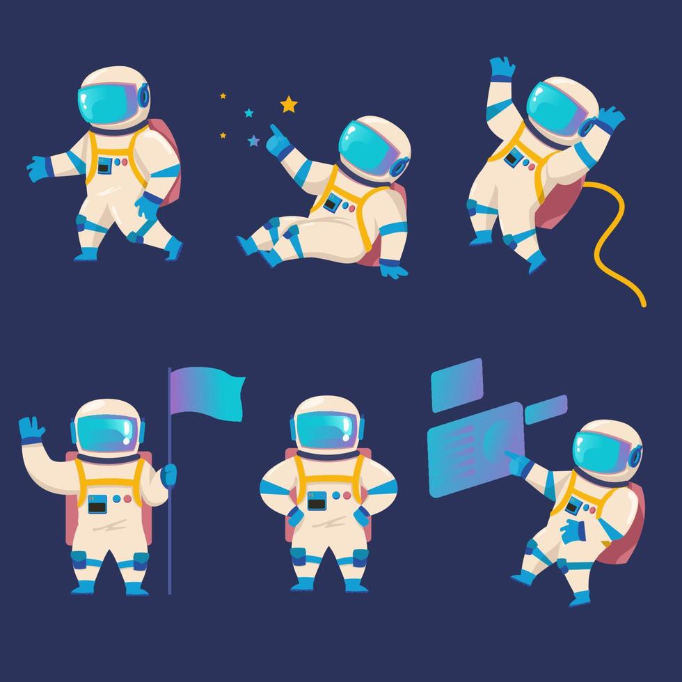 Astronaut character exploring outer space set vector