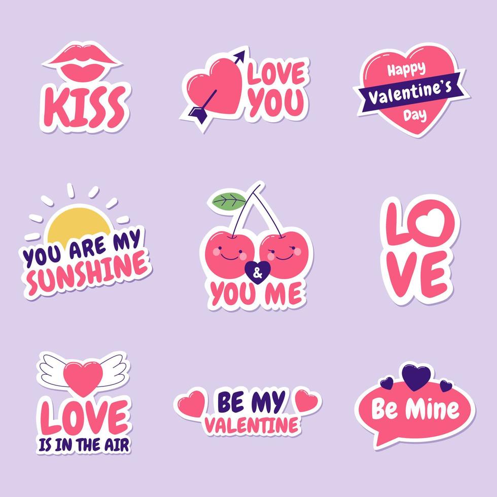 Set of Romantic Stickers for Valentine's Day vector