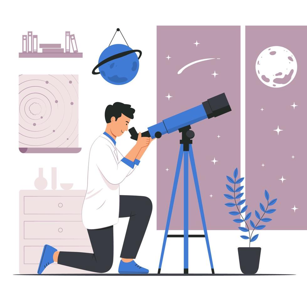 Astrophysicist Looking Through a Telescope vector