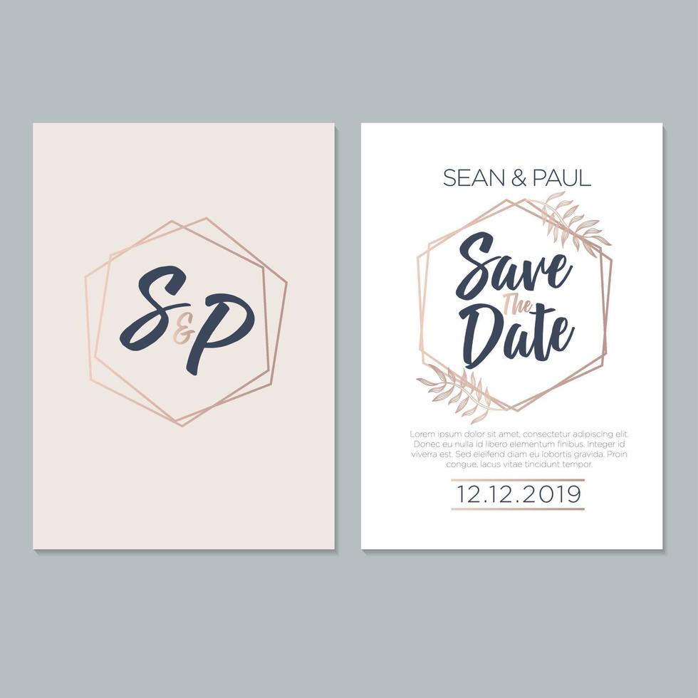 Wedding invitation template with beautiful leaves vector