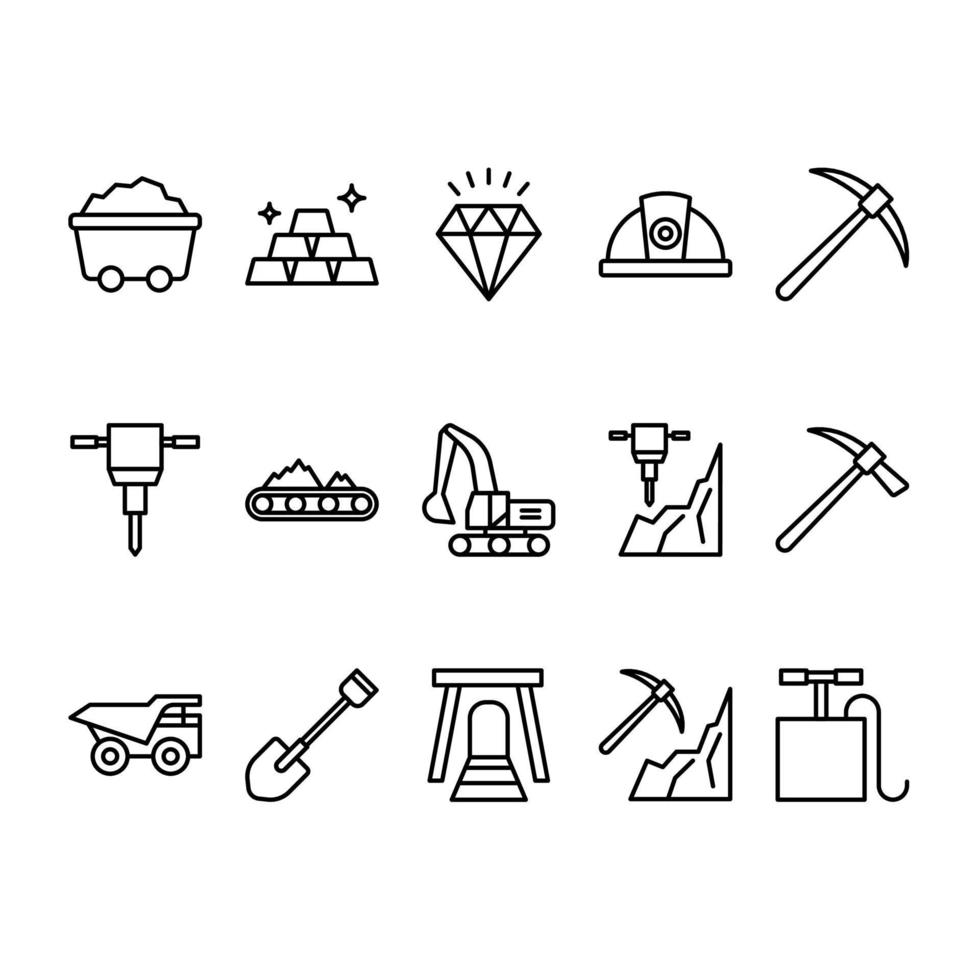 conjunto de estilo de icono de contorno de minería vector