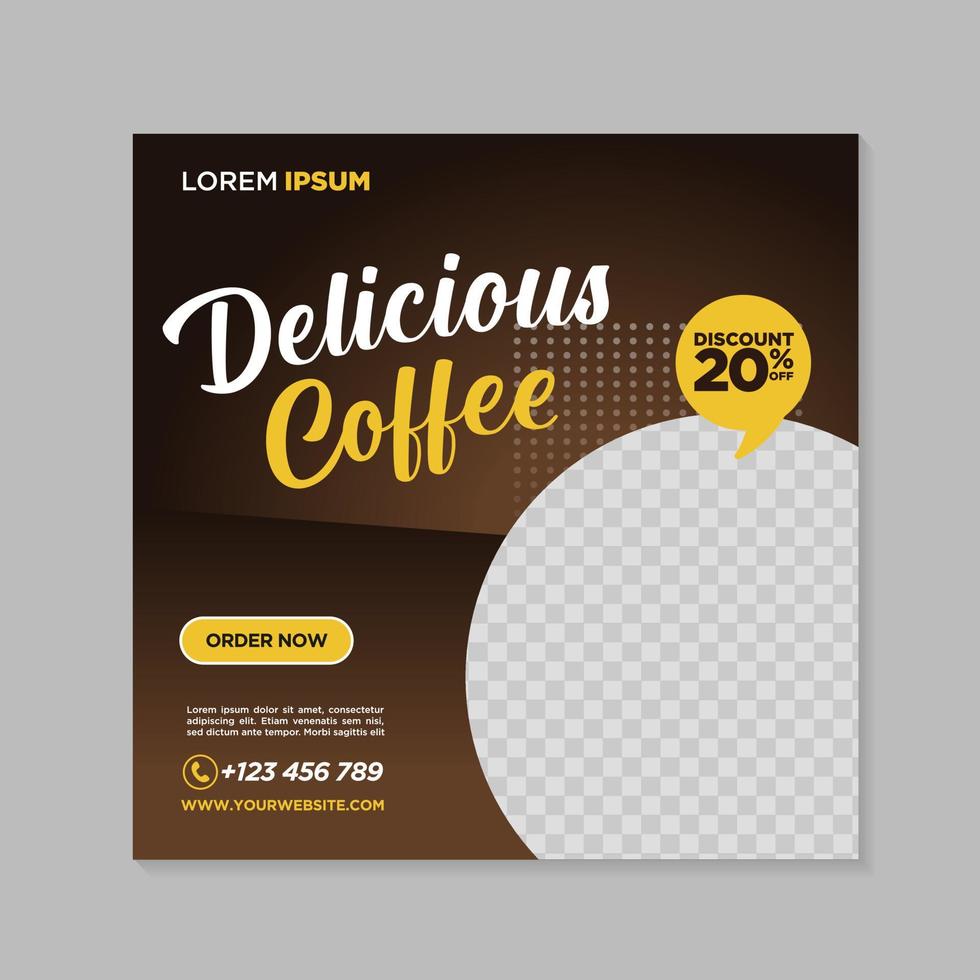 Coffee shop social media post template square banner vector