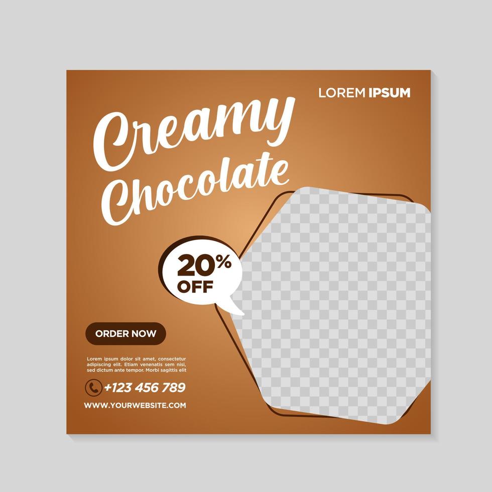 Fresh chocolate drink social media banner post design template vector