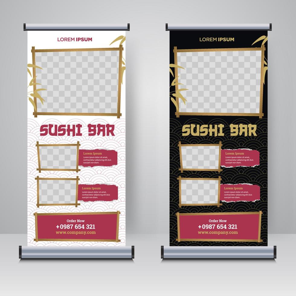 Sushi restaurant roll up banner design template vector