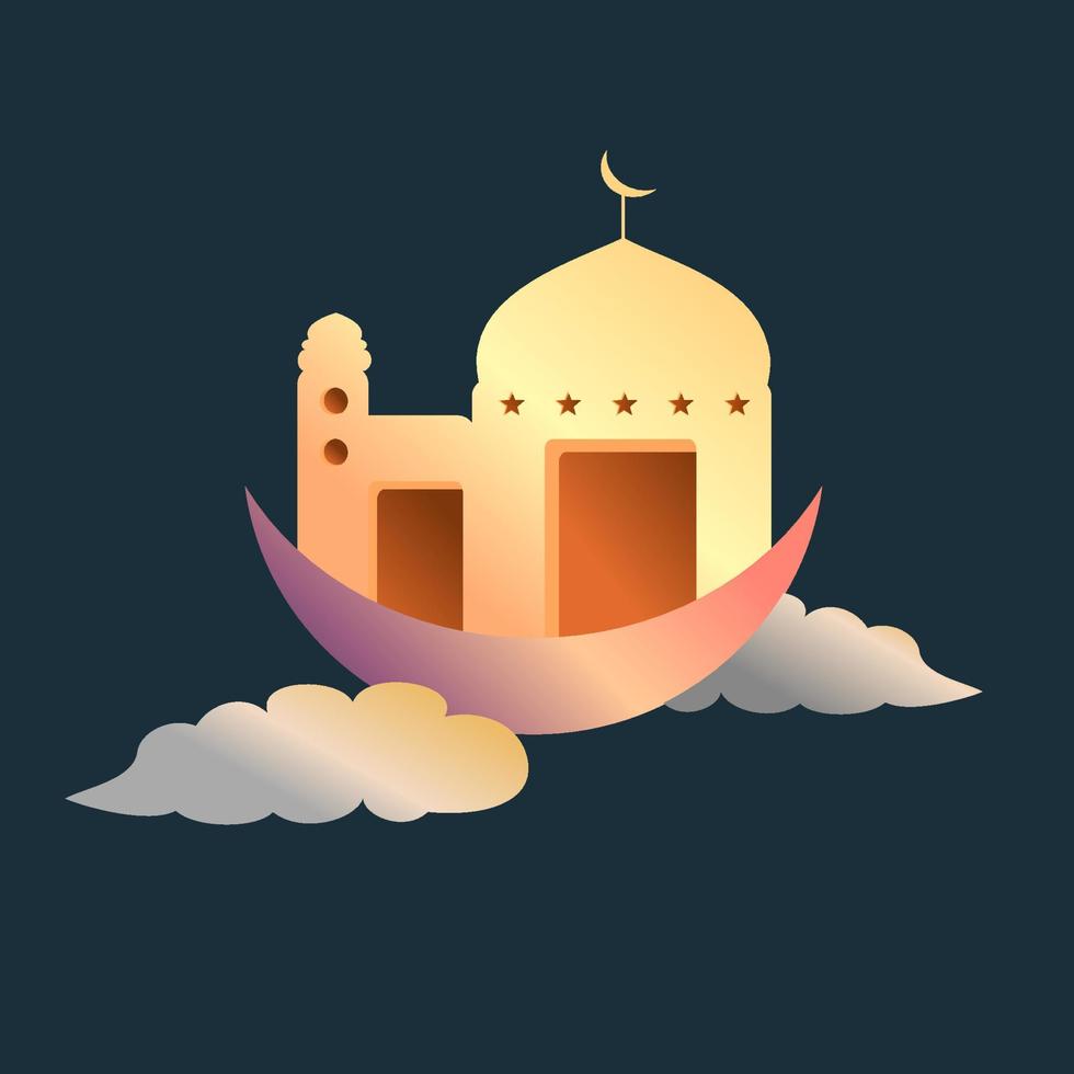 mosque, moon, and cloud with pretty colour light effect vector