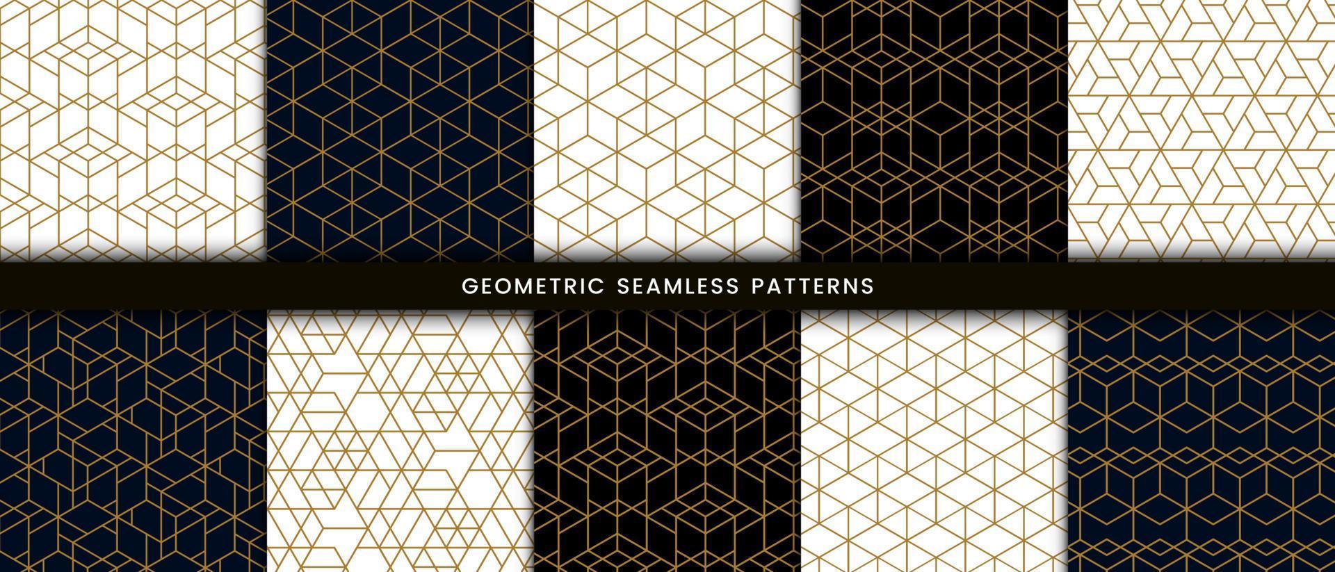 Set of geometric pattern polygonal gold lines vector