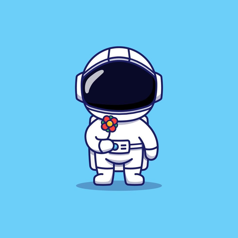 lindo astronauta con flor roja vector