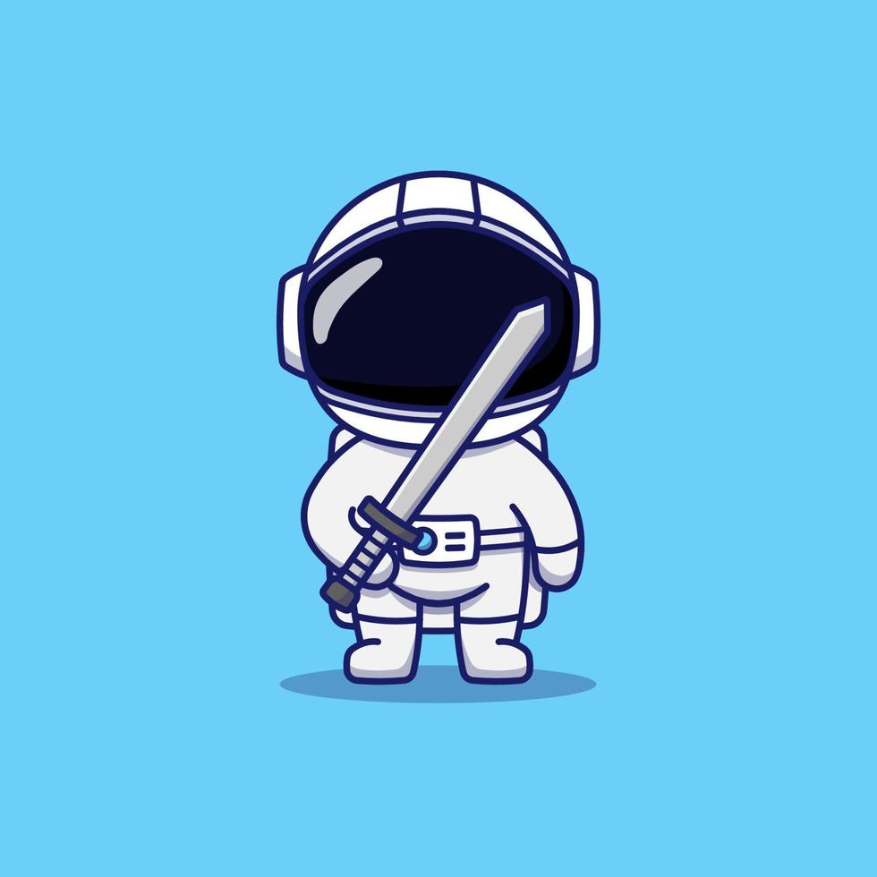 Cute astronaut carrying a sword vector