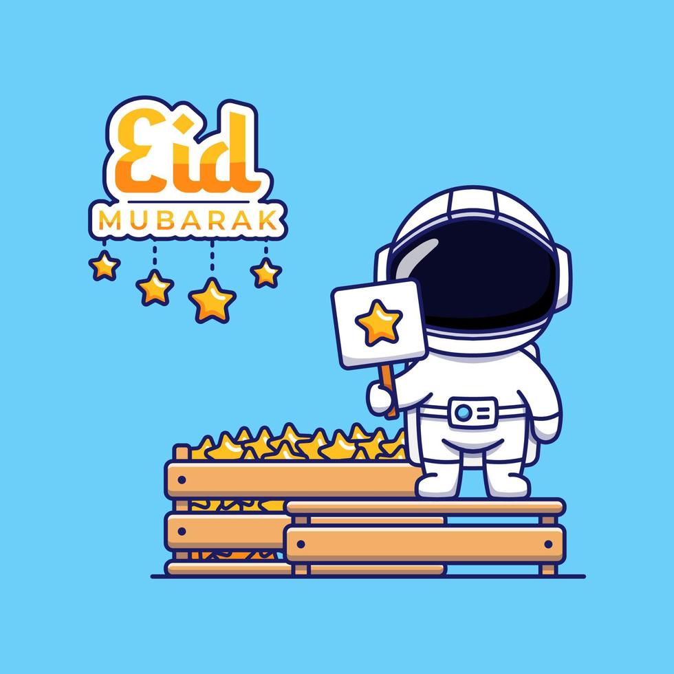 Cute astronaut with ramadan kareem greetings vector