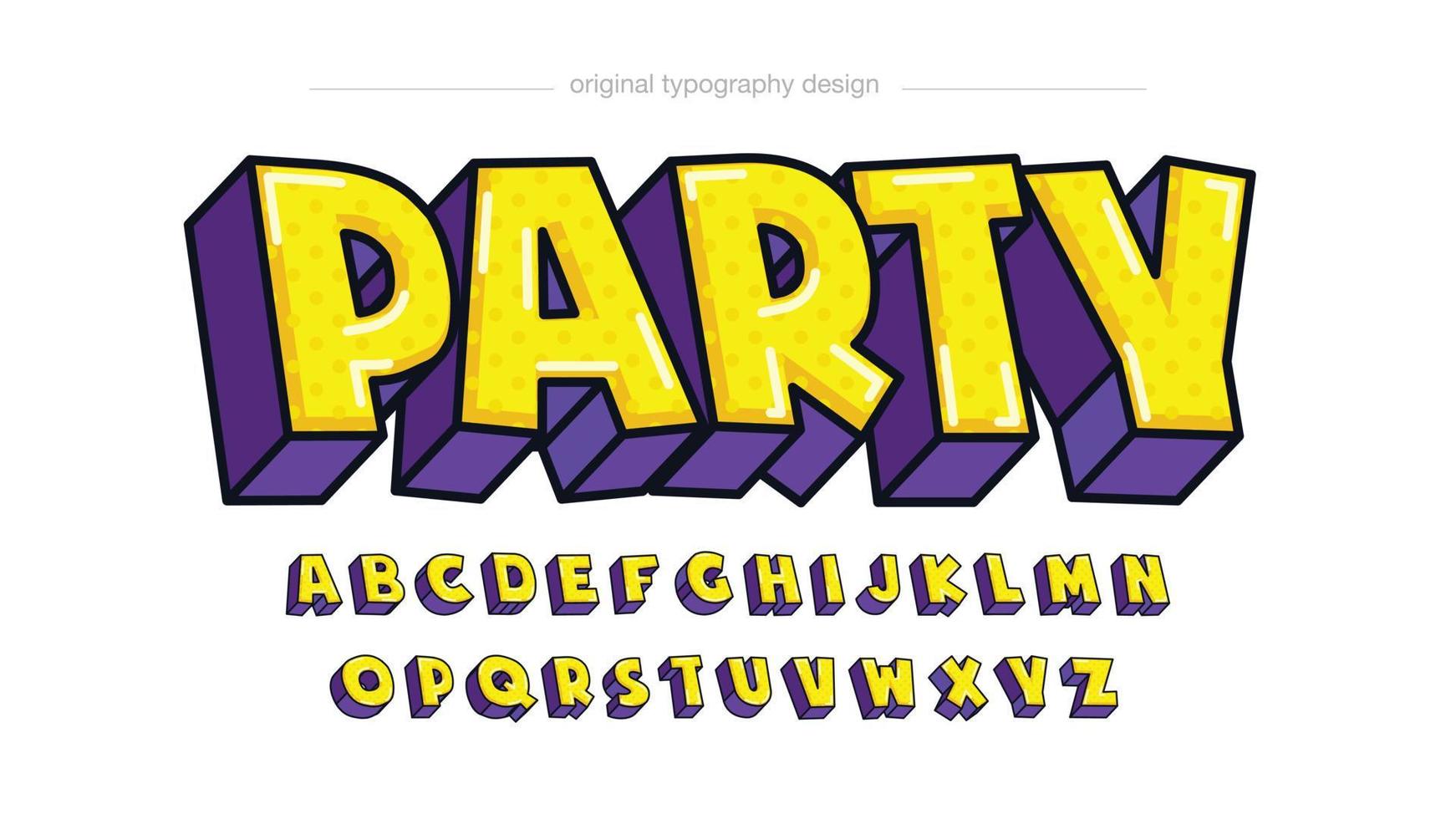 tipografía de dibujos animados de patrón de puntos 3d amarillo y morado vector