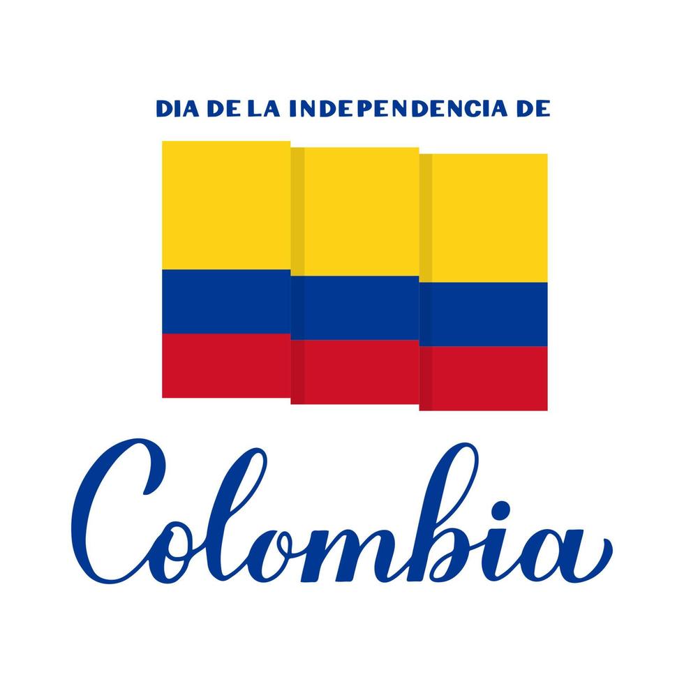 letras de caligrafía del día de la independencia de colombia en español. Fiesta nacional celebrada el 20 de julio. Plantilla de vector para cartel de tipografía, banner, tarjeta de felicitación, volante