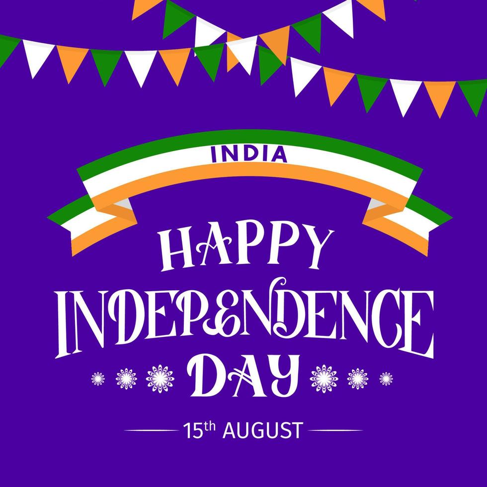 Happy India Independence Day hand lettering. Indian holiday Celebration typography poster. Easy to edit vector template for banner, flyer, greeting card, invitation, etc.